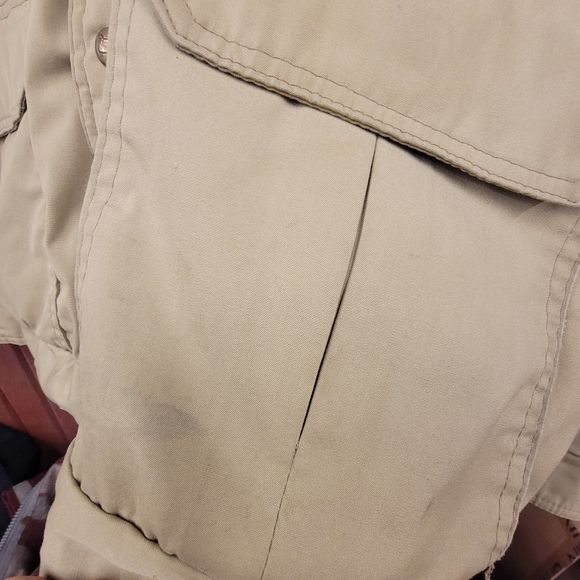 Lg Woolrich Men’s Khaki Insulated Field Barn Jacket Plaid Lined Corduroy Collar - Picture 6 of 9